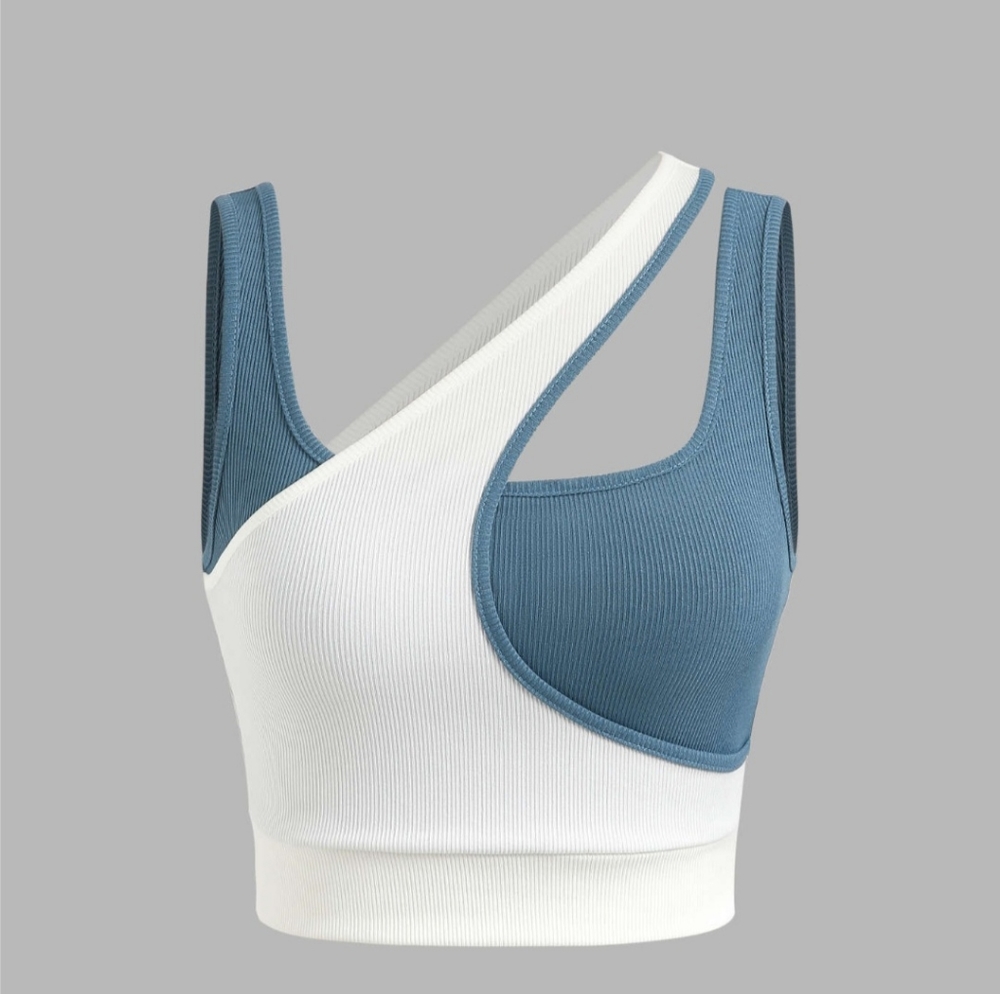 Cider-Two Tone Asymmetrical Neck Crop Tank Top size  L